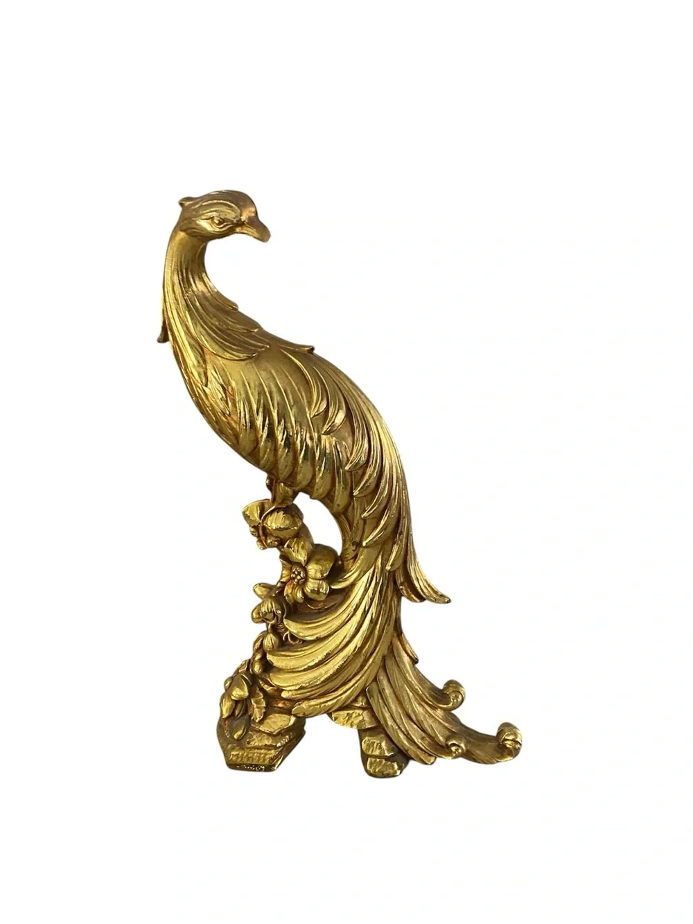 Vintage Syroco Gilt Gold Peacock Wooden Figurines Set of 2